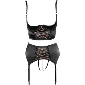 Gothic Dessous Set mit Hebe-BH, High Waist Slip und Strapsgurt