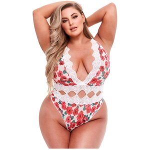 Baci - Weißer String-Spitzen-Bodysuit mit Blumenmuster - Für Kurven