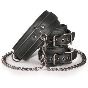 Lederhalsband mit Handgelenkmanschetten