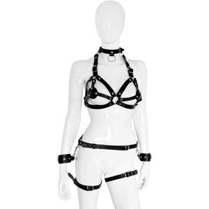 Leder-BH mit Harness und Fesseln