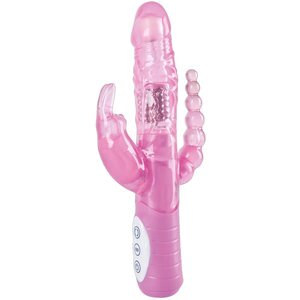 Rabbitvibrator „3 x Motor 3 x Lust“, 22 cm, stimuliert vaginal, anal und die Klitoris